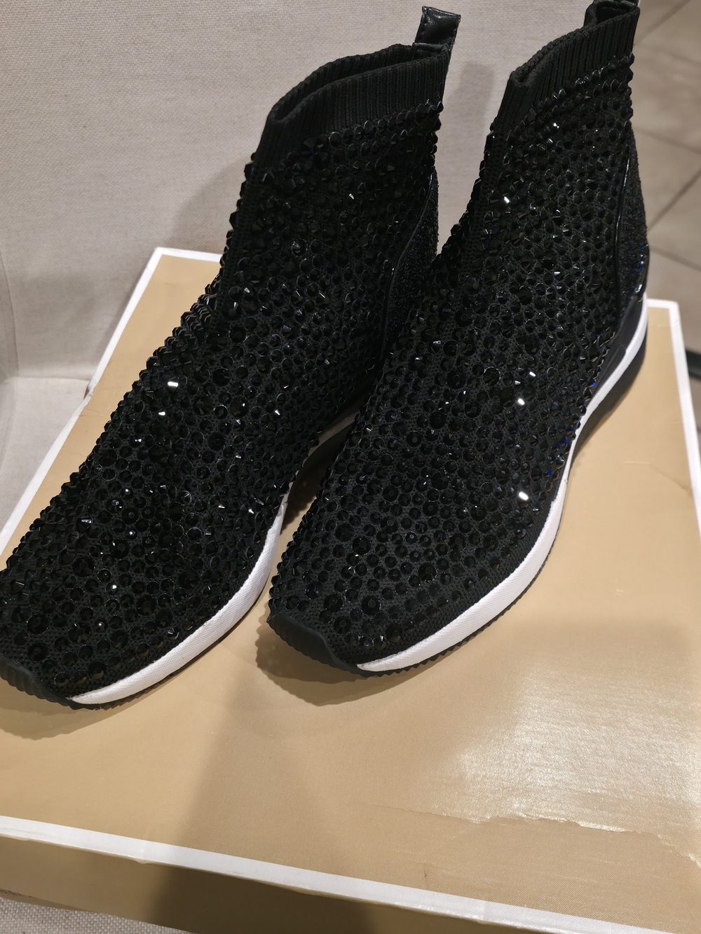 Michael Kors Black Crystal-Embellished Knit Ankle Booties